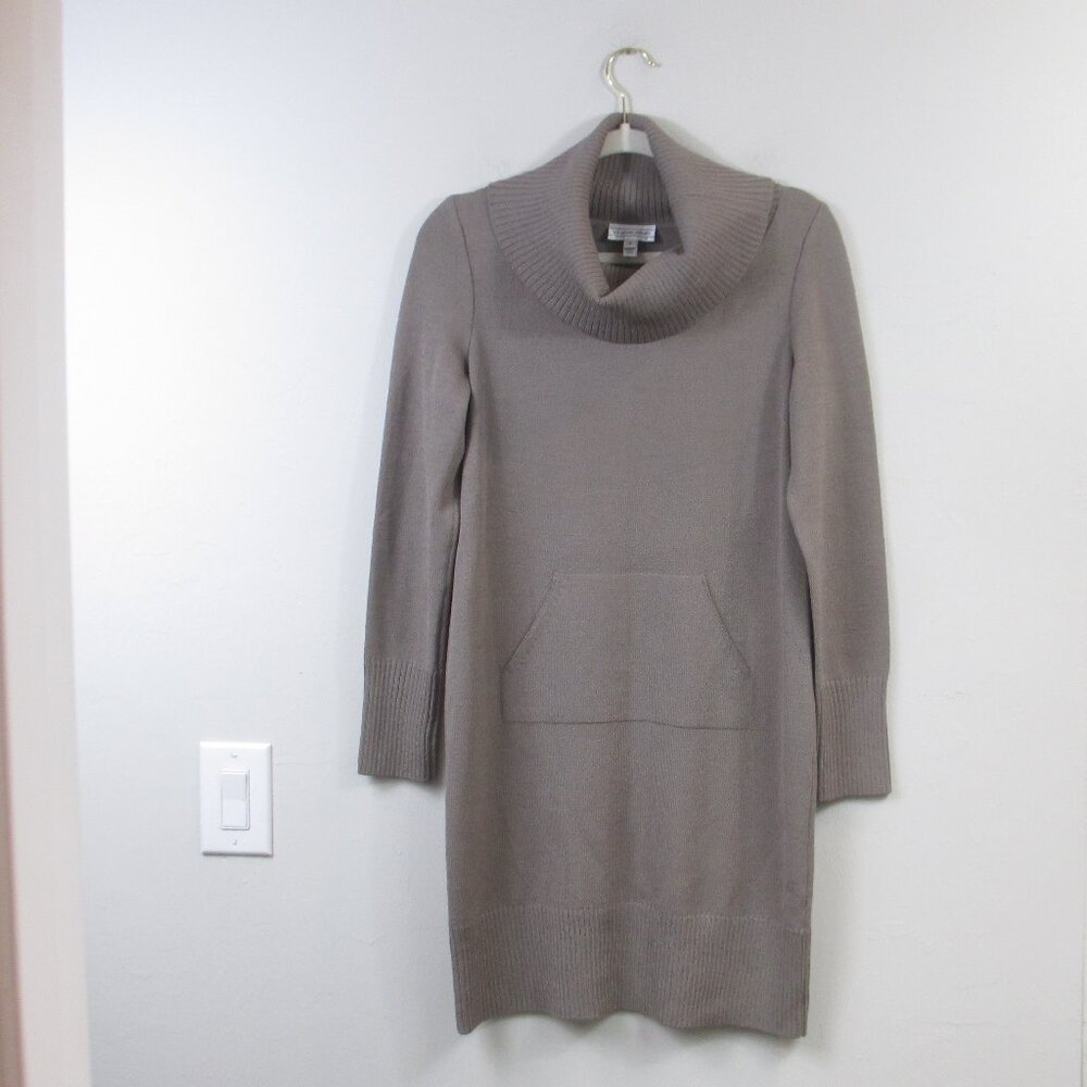 St. John Sport Womens Long Sleeve Cowl Santana Knit Sweater Dress Beige Petite